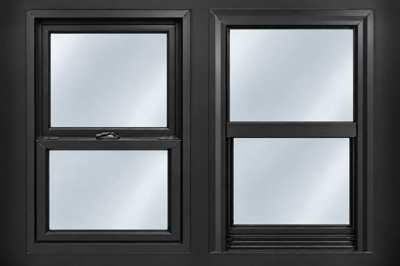 Black replacement window, interior and exterior views